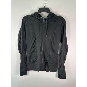 Athleta Hoodie Jacket Womens XS Black Full Zip Hood Ruched Thumbhole Pockets